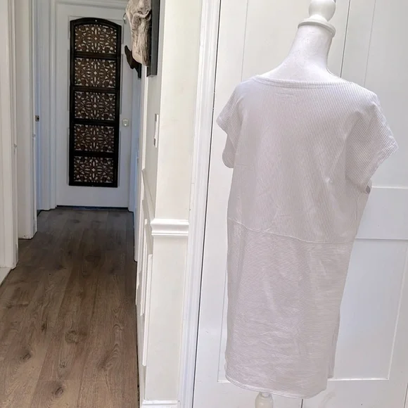 Eileen Fisher Womens XSP Tunic Dress Organic Cotton Stripe Gray White Pockets